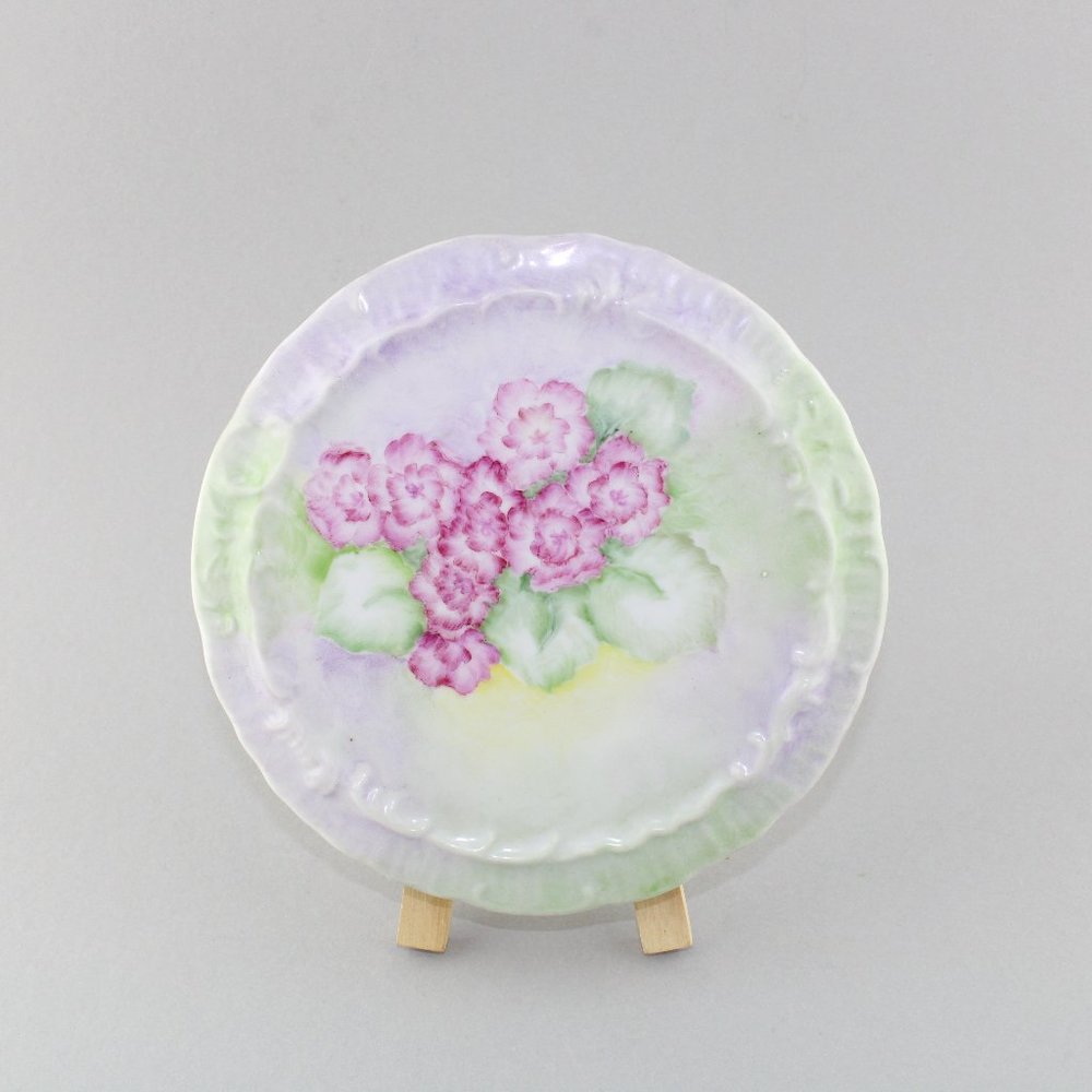 Floral Violets Dahlias Hand-Painted Wall Hanging Round Dish Décor Dish Plate